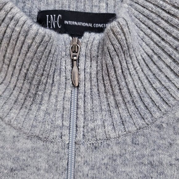 INC Men’s Cashmere Quarter Zip Neck Super Soft Heather Gray Sweater Size L - Picture 8 of 16